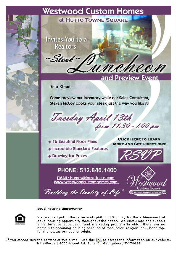 Westwood Custom Homes E-mail Marketing